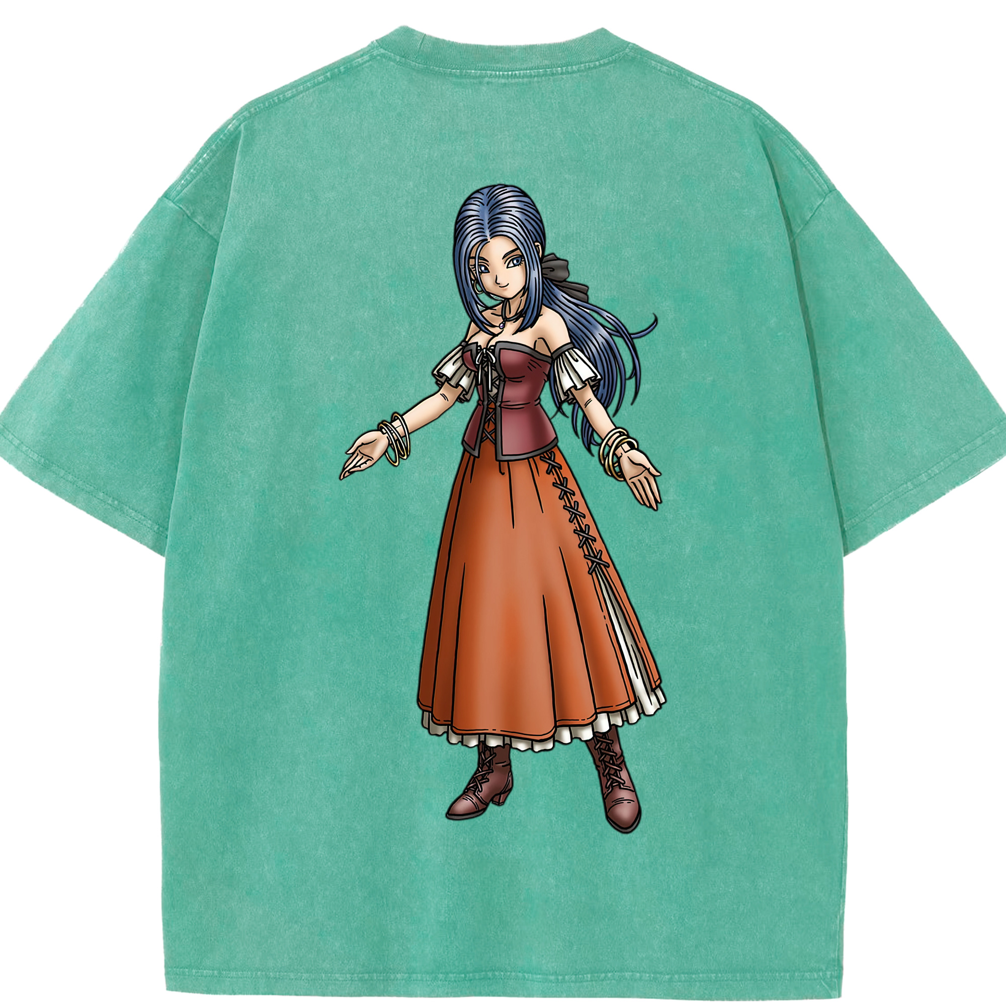 （画像用） ドラゴンクエスト Doragon Kuesuto Dragon Quest 綿100% ヴィンテージ風 半袖Tシャツ（背面プリント）